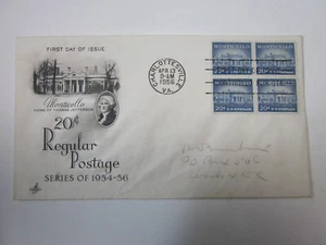 US COVER 1956 MONTICELLO FDC SCOTT 1047 X 4 ART CRAFT CACHET - Picture 1 of 3