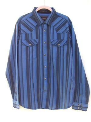 Smith + Rogue Blue Hoolihan Striped Western Shirt with Marble Snaps Men's Med. - Image 1 of 4