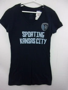 Sporting Kansas City FC Womens Medium Navy Blue Short Sleeve V-Neck T-Shirt NWT - Picture 1 of 2