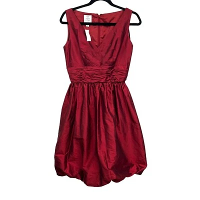 Suzi Chin for Maggy Boutique Womens Silk Dress V Neck Ruched Bubble Hem Red Sz 6 - Image 1 of 4
