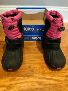 Totes Jojo Black/Pink Waterproof Winter Snow Boots Size 10