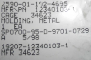 2590-01-192-4695 TACOM 12340103-1 5583709B Molding; Metal 19207-12340103-1 - Picture 1 of 1