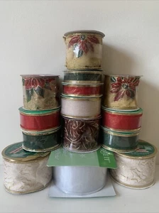 14 Rolls Wire Edge Holiday Christmas Ribbon Celebrate It Ribbon Bowtique Gold - Picture 1 of 13