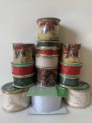 14 Rolls Wire Edge Holiday Christmas Ribbon Celebrate It Ribbon Bowtique Gold - Image 1 of 4