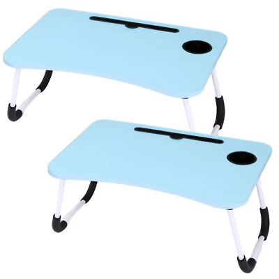 ICE ARMOR 2-PC Laptop Tray Lap Desk Stand Foldable Bed Table Cup Slot Blue - Image 1 of 4