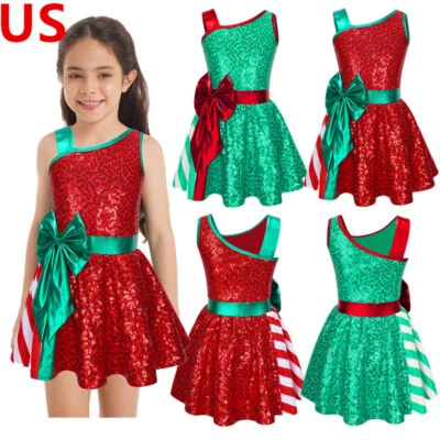 Kids Girls Xmas Festive Dress Outfit Holiday Santa Claus Fancy Costume - Image 1 of 4