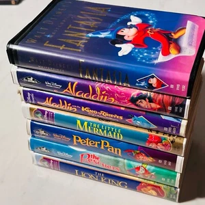 Lot of 7 Disney Movies - VHS - Fantasia - Rescuers - Pan - Lion  Aladdin Mermaid - Picture 1 of 11