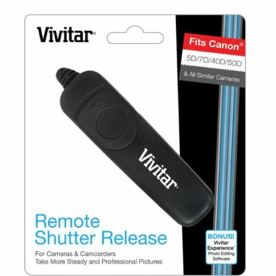 VIVITAR Remote Control For Canon 7D 80D 77D 70D 60D 60DA 50D 40D 5D 6D RS-60E3  - Image 1 of 2