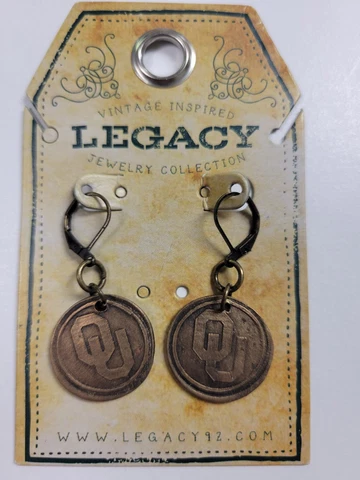 Oklahoma Sooners OU Round Vintage Antique Bronze Earrings Dangle Legacy Cover