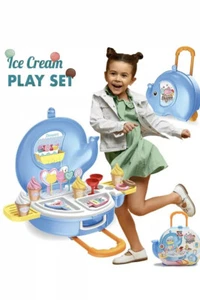 Mobius Toys Play Set Ice Cream Parlor Food Trolley 27 Pieces Portable Rolling Ca - Bild 1 von 12