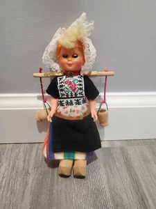 VTG Dutch Holland Blonde Girl Milkmaid with Wooden Yoke, pails and Clogs 8" - Picture 1 of 10