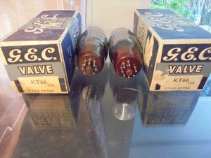 GEC KT66 BRITISH PAIR OF OLD STOCK TESTED GOOD GREY GLASS VINTAGE VALVES TUBES - Picture 1 of 10