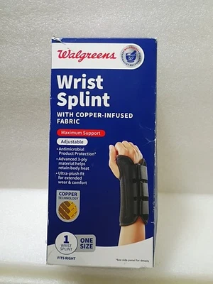 Walgreens~Férula para muñeca con infusión de cobre~Soporte máximo~SE ADAPTA A LA DERECHA~Caja nueva/dañada Foto 1 de 2