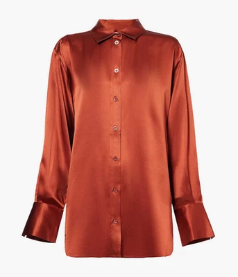 MARCO S Pequeña Camisa De Gran Tamaño Mujer Blusa Top Seda Óxido Oscuro $398 Foto 1 de 4
