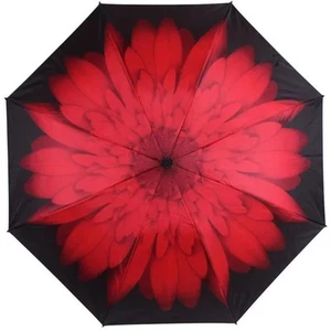 Paraguas Plegable Brolly Automático Cierre Abierto Reverso Diario Remojo Rojo Margarita - Imagen 1 de 5
