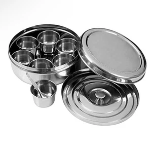 Spice Box Masala Dabba – 7 Compartments Stainless Steel 8"x8" Storage Organizer - Picture 1 of 4