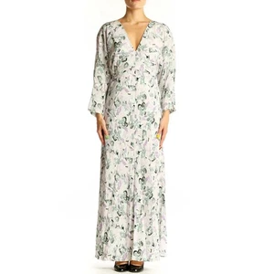 Club Monaco Maxi Dress L NWT Floral Abstract Print White Lilac Green SZ 10 - Picture 1 of 3