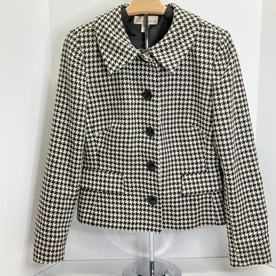 Casual Corner Womens Black White VTG Houndstooth Textured Blazer Jacket Size 12 - Image 1 of 4
