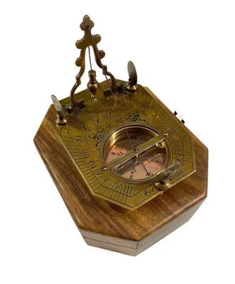 Antique Brass Sundial Compass with Pendulum – Vintage Collectible in Wooden Box - Image 1 of 4