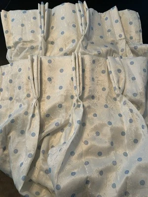 Cortinas plissadas vintage personalizadas azul branco bolinhas 25”X60” feitas à mão - Imagem 1 de 4