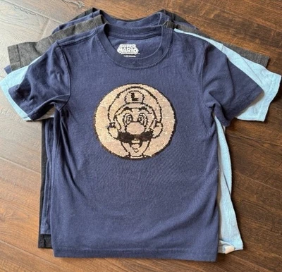 Bundle of 5 Nintendo Blue Kids T-Shirt with Sequin Designs, Size 5/6T - Image 1 of 4