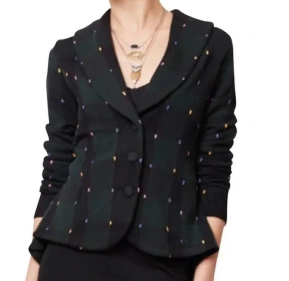 Blazer para mujer HWR Anthropologie mezcla de lana verde negro a cuadros suéter MEDIANO Foto 1 de 4