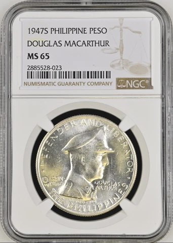 1947-S S1-PESO PHILIPPINES DOUG MACARTHUR GEM BU NGC MS65 RARE R4 HIGH-GRADES Cover