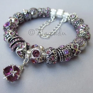 Brazalete Dije Europeo de Piedra de Nacimiento de Junio púrpura de Lavanda - Imagen 1 de 5