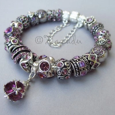Pulsera con dije europeo piedra natal junio alejandrita púrpura lavanda Foto 1 de 4