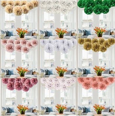 9PCs Plain PD Tissue Paper Pom Poms Pompoms Flower Ball Birthday Wedding Party - Image 1 of 4