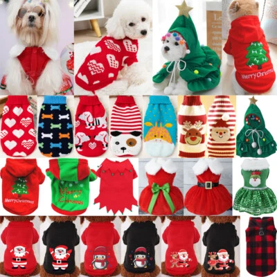 Dog Christmas Hoodie Sweater Knitted Jacket Pet Puppy Clothes Coat Dress Winter - Image 1 of 4