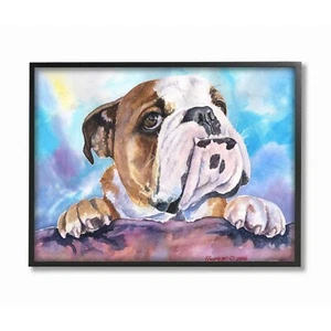 Stupell Industries English Bulldog Dog Pet Animal Watercolor Painting Black F... - Picture 1 of 9