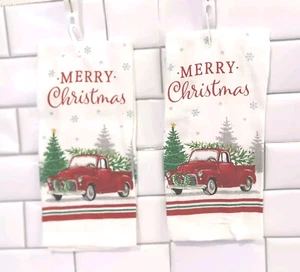 2er Set Feiertag Küchentücher "MERRY Christmas" plus Weihnachtsszene mit LKW - Bild 1 von 2
