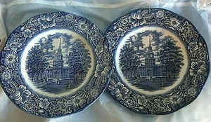 2- Staffordshire Liberty Blue 10" Dinner Serving Plate Independence Hall England - Picture 1 of 5