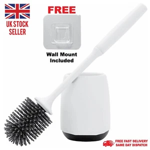 Toilet Brush Soft TPR Silicone Bristle Clean Holder Set with Wall Mount Included - Picture 1 of 10