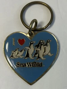 Vintage I Love Sea World Penguins 1980's Keychain Key Chain Fob Ring 1987 - Picture 1 of 7