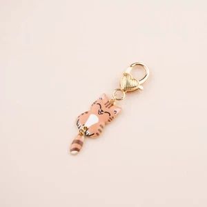 Cute Smiling Ginger Cat Dangling Tail Kitty Heart Charm Keychain Keyring Gift - Picture 1 of 1