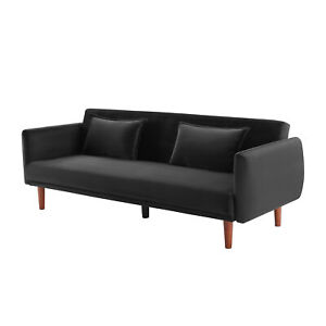 Sofa Bed 3 Seater Foldable Functional Couch Velvet Fabric Eucalyptus Frame Black