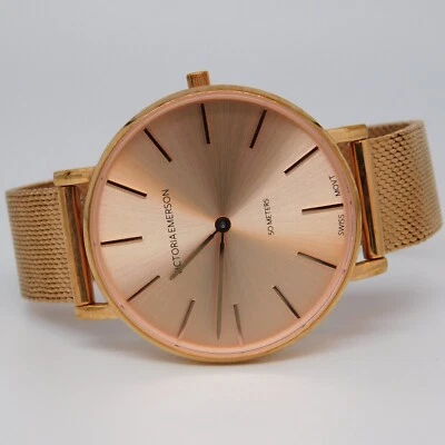 Reloj VICTORIA EMERSON Todo Acero Inoxidable Cuarzo Analógico Unisex Batería Nueva Foto 1 de 4