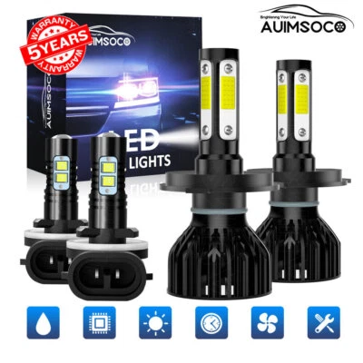 Combo LED Headlight High Low Beam + Fog Light 4Pcs For Chevrolet Aveo 2004-2008 - Image 1 of 4