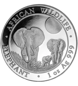 Silbermünze Somalia 2014 Elefant Elephant 1 Oz Silber 999 BU African Wildlife - Bild 1 von 2