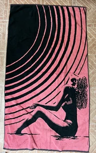 Vintage 80s Naked Lady Risque Silhouette Beach Towel Royal Terry Pink Black RARE - Picture 1 of 4