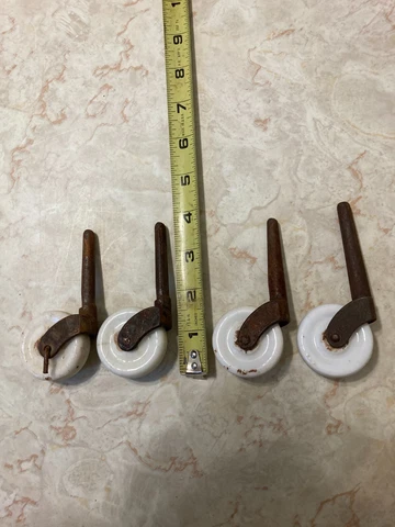 4  VINTAGE Salvaged CERAMIC WHEEL CASTERS WHEELS Cover