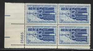 ALLY'S STAMPS US Plate Block Scott #1092 3c Oklahoma -  MNH F/VF [STK] - Picture 1 of 1