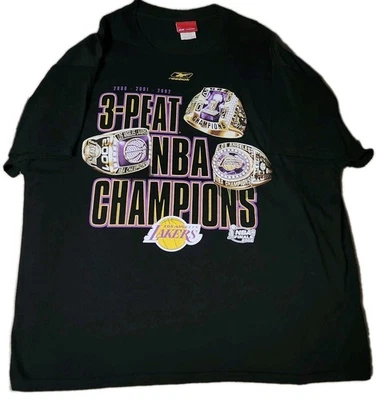 🔥 Camisa Negra Para Hombres XL Rara De Colección 2002 Los Angeles Lakers 3 Turba Campeones NBA Foto 1 de 4