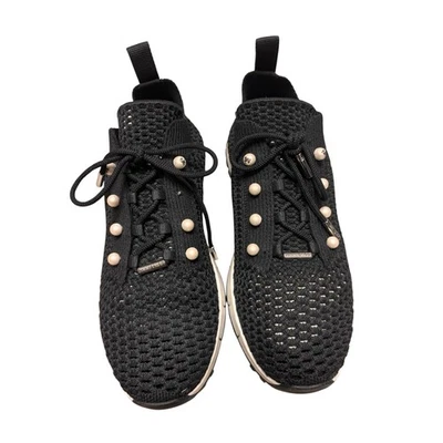 Jimmy Choo Diamond Trail Tenis Negro Tejido Perla Adornado Zapatos de Lujo 6 Foto 1 de 4