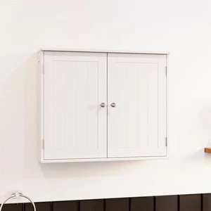 White Bathroom Wall Cabinet Storage 2 Door Cupboard MDF Shelves Vanity Unit - Picture 1 of 9