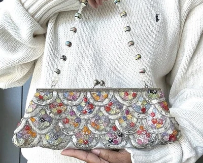 Bolso de Noche Vintage con Cuentas Cartera Multicolor Cuentas Lentejuelas Floral Foto 1 de 4