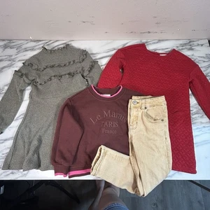 Girls Size 4 4T Sweatshirt, ZARA jeans, Long Sleeve Dresses Lot of 4 Winter Fall - Picture 1 of 6