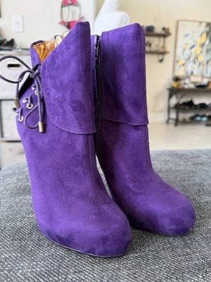 EUC Thalia Sodi Womens Ohlivia Lace Up Faux Suede Ankle Booties In PLUM Size 7.5 - Image 1 of 4